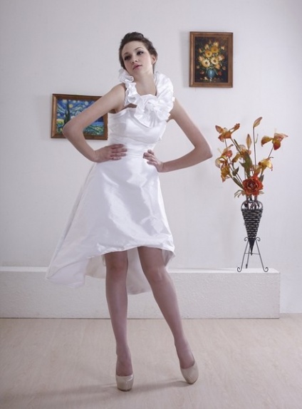 WHITHEY - A-line Halter Short Asymmetrical Taffeta Wedding dress
