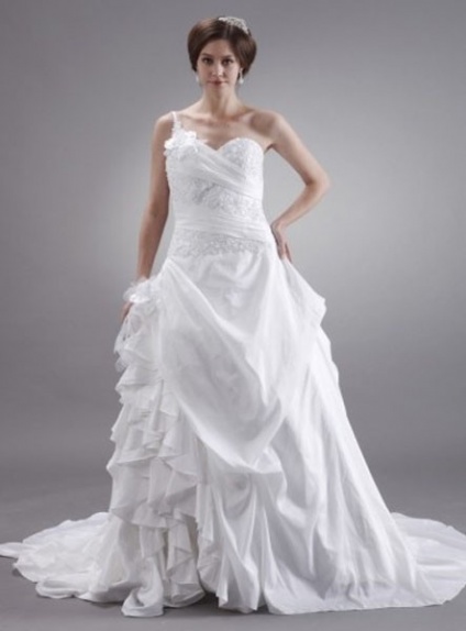 MONIKA - A-line Sweetheart Chapel train Taffeta One shoulder Wedding dress