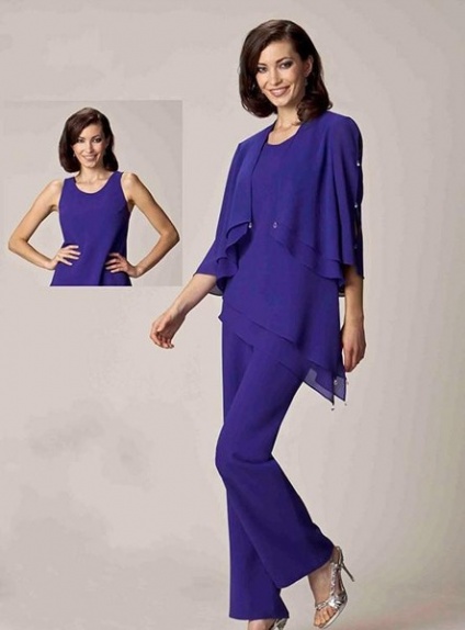 ZONA - Pant suit Sheath/Column Ankle length Chiffon Low round/Scooped neck Wedding Party Dress