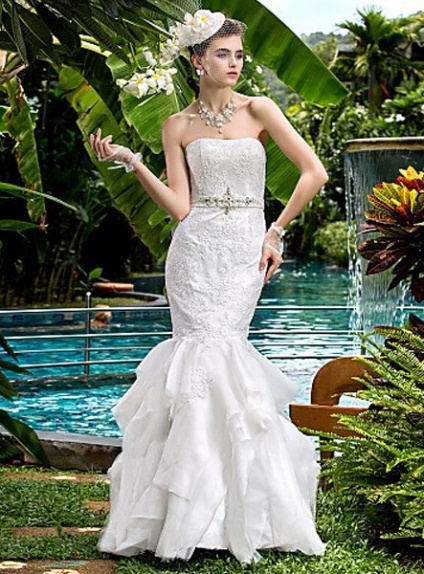 ROSS - Mermaid Strapless Floor length Tulle Organza satin Wedding Dress
