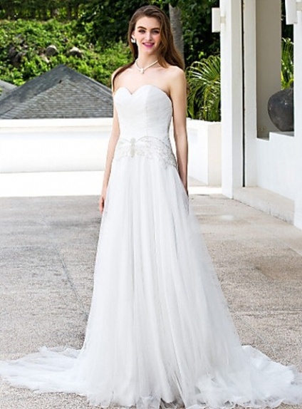 VIVIAN - A-line Sweetheart Chapel train Tulle Wedding Dress