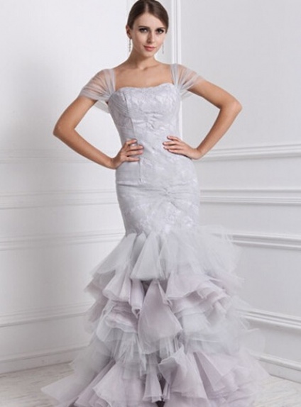 POLLY - Mermaid Court train Organza Tulle Lace Strapless Wedding Dress
