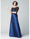 PHYLLIS - Mother of the bride A-line Floor length Taffeta Lace Low round/Scooped neck Wedding Party Dress