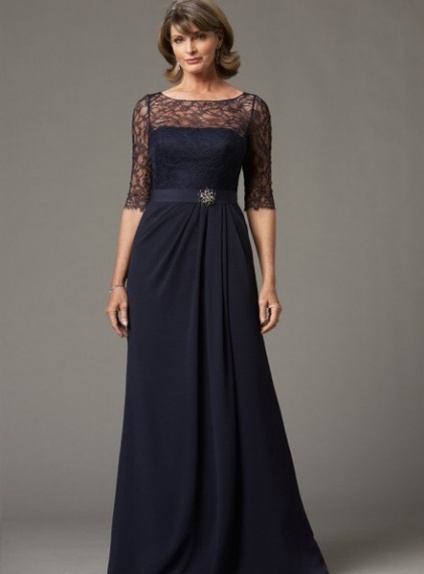 ROSE - Mother of the bride A-line Floor length Chiffon Lace Low round/Scooped neck Wedding Party Dress