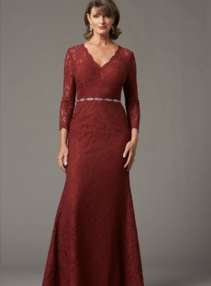 SANDY - Mother of the bride A-line Floor length Lace V-neck Wedding Party Dress