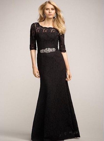 CARON - Bridesmaid Trumpet/Mermaid Floor length Lace Low round/Scooped neck Wedding Party Dress