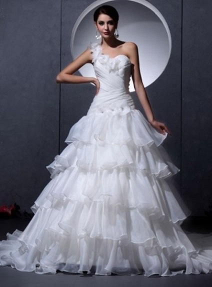 NICKY - A-line Sweetheart Chapel train Organza One shoulder Wedding Dress