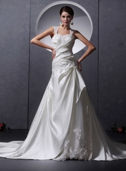 GRACE - A-line Sweetheart Chapel train Satin Tulle Wedding Dress