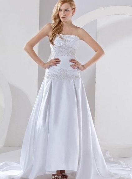 EVIE - A-line Strapless Chapel train Satin Wedding Dress