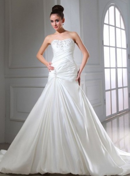 AMAYA - A-line Sweetheart Chapel train Taffeta Lace Sweetheart Wedding Dress
