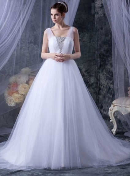 ALEXANDRIA - A-line V-neck Chapel train Tulle Wedding Dress