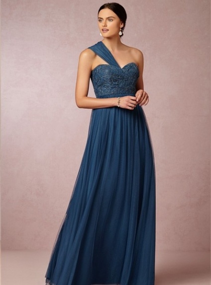 ANNA - Bridesmaid A-line Floor length Tulle Lace One shoulder Wedding party dress