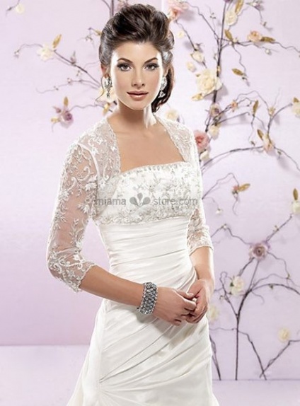 White 3/4-Length Lace Bridal jacket Wedding wrap