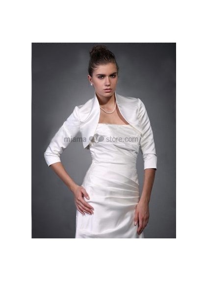 White 3/4-Length Taffeta Bridal jacket Wedding wrap