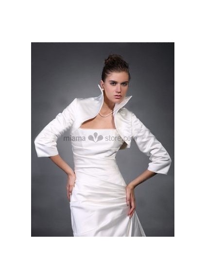 White 3/4-Length Taffeta Bridal jacket Wedding wrap