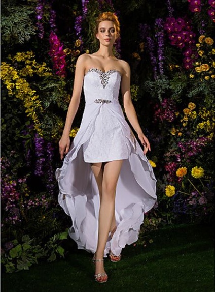Short Sweetheart Sheath/Column Asymmetrical Chiffon Lace Wedding dress