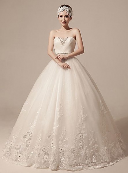 A-line Sweetheart Ball gown Floor length Tulle Wedding dress