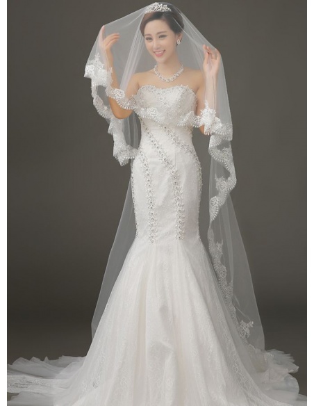 Bmirth 1 Layer Bridal Wedding Veil Cathedral Long Length Lace