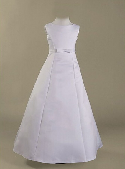 Flower girl A-line Floor length Satin Low round/Scooped neck Wedding party dress