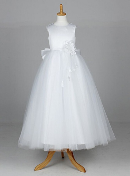 Flower girl A-line Floor length Tulle High round/Slash neck Wedding party dress