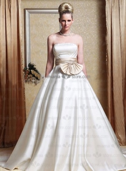 STACEY - A-Line Strapless Chapel train Satin Wedding dress