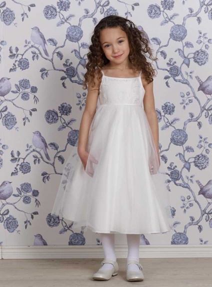 Flower girl Ankle length Tulle Square neck Wedding party dress