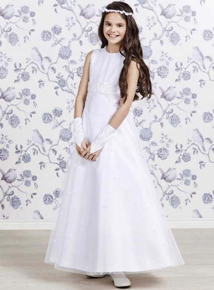 Flower girl Tea length Tulle High round/Slash neck Wedding party dress