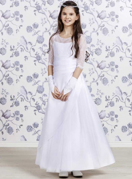 Flower girl Tea length Satin Low round/Scooped neck Wedding party dress