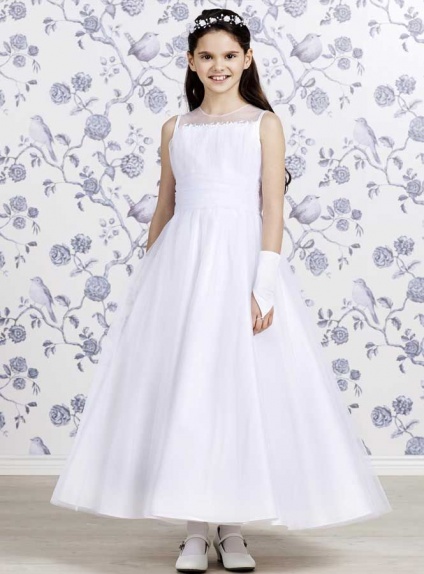 Flower girl Tea length Tulle Low round/Scooped neck Wedding party dress