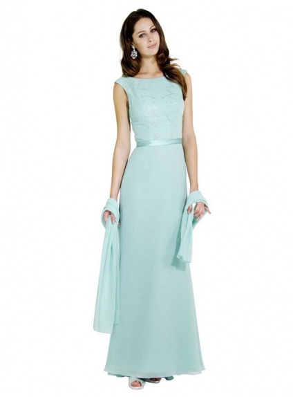 Bridesmaid Floor length Chiffon Low round/Scooped neck Wedding party dress