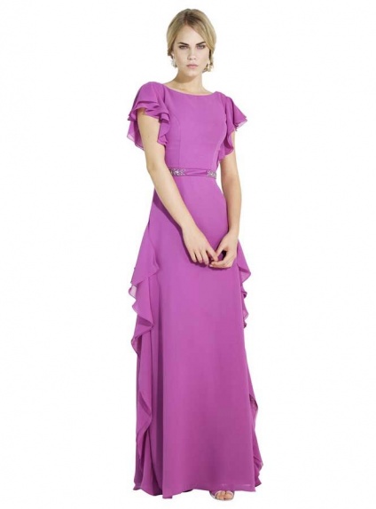 Bridesmaid Floor length Chiffon Low round/Scooped neck Wedding party dress