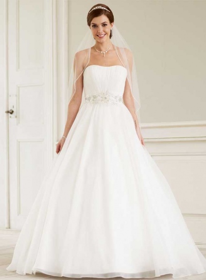 A-line Strapless Floor length Organza Wedding dress