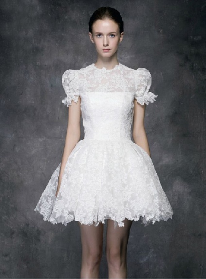 A-line Short Lace High round/Slash neck Wedding dress