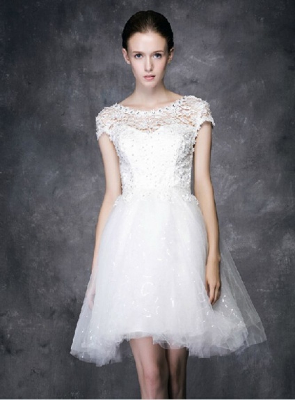 A-line Short Lace Low round/Scooped neck Wedding dress