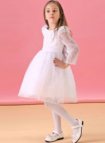 Flower girl A-line Knee length Lace Low round/Scooped neck Wedding party dress