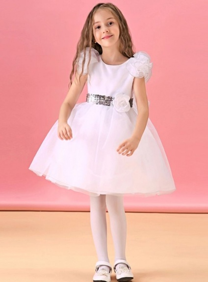 Flower girl A-line Knee length Satin Organza Low round/Scooped neck Wedding party dress