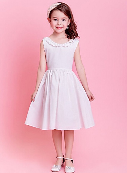 Flower girl A-line Knee length Taffeta Low round/Scooped neck Wedding party dress