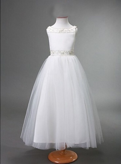 Flower girl A-line Floor length Tulle Low round/Scooped neck Wedding party dress