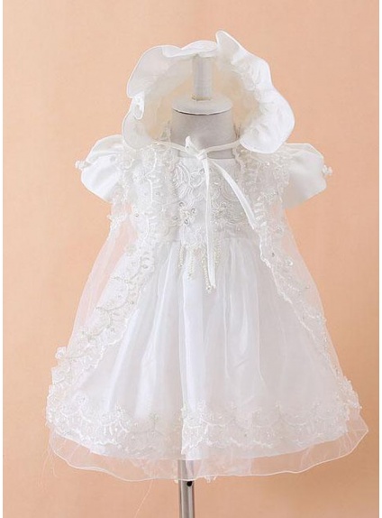 Christening Gowns A-line Tulle Satin High round/Slash neck Wedding party dress