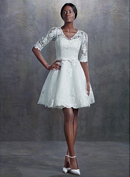 A-line V-neck Short Tulle Wedding dress