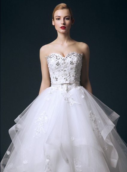 A-line Sweetheart Empire waist Floor length Tulle Lace Wedding dress