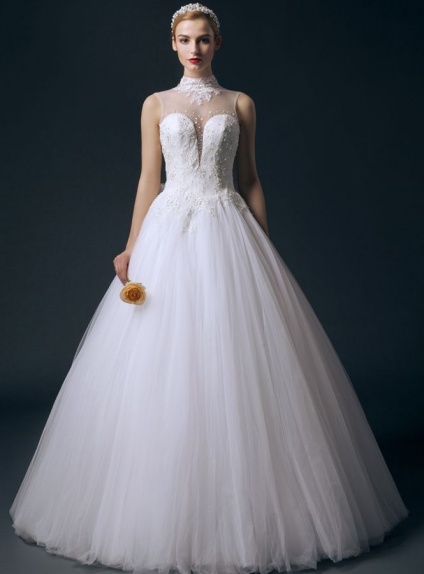 A-line Ball gown Sweetheart Floor length Tulle Lace Wedding dress