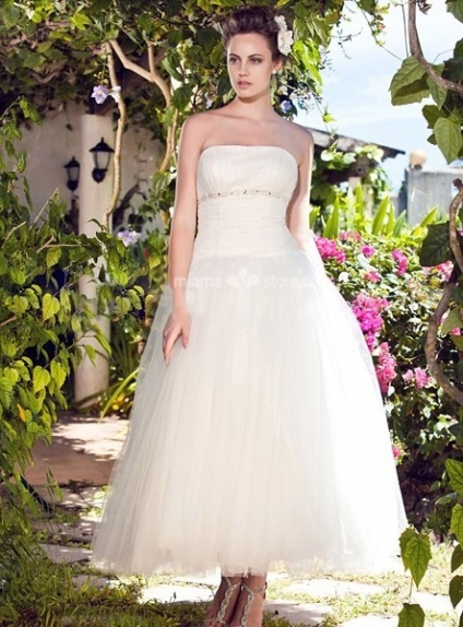 LETITIA - A-Line Strapless Cheap Ankle length Tulle Wedding dress