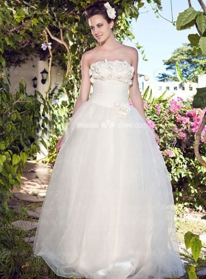 AIMEE - A-Line Strapless Cheap Floor length Tulle Wedding dress