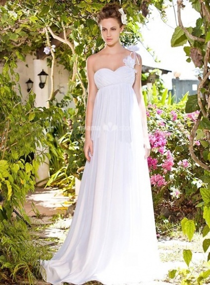BEATA - Empire waist Sheath Cheap Floor length Chiffon One shoulder Wedding dress