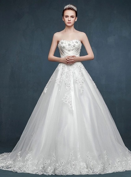A-line Sweetheart Chapel train Tulle Lace Wedding dress