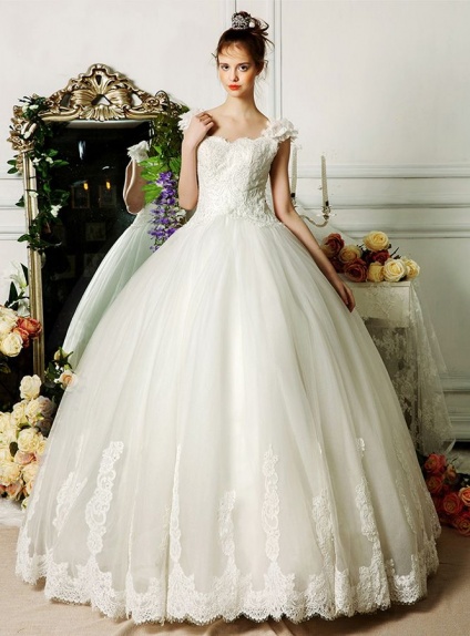 A-line Ball gown Off the shoulder Floor length Tulle Wedding dress