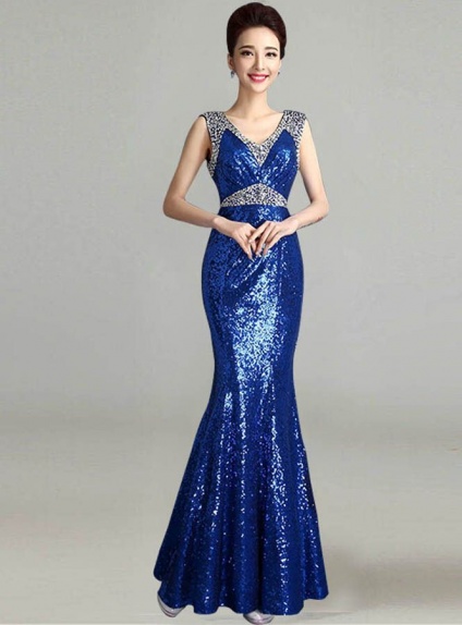 Elegant dresses Trumpet/Mermaid Floor length Paillette V-neck Occasion dress