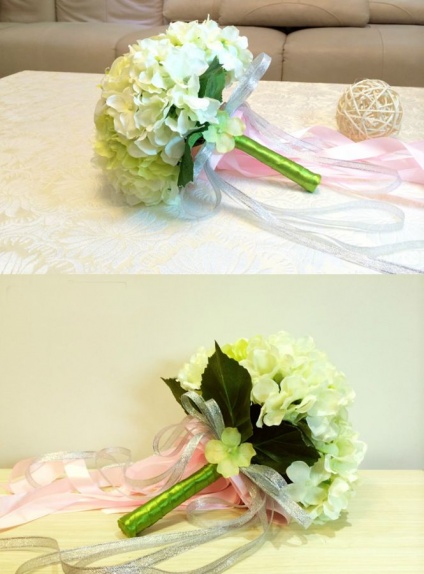 Elegant Green and white Round Artificial Silk Ribbon Wedding Bouquet
