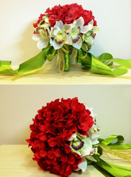 Elegant Red and white Round Artificial Silk Ribbon Wedding Bouquet